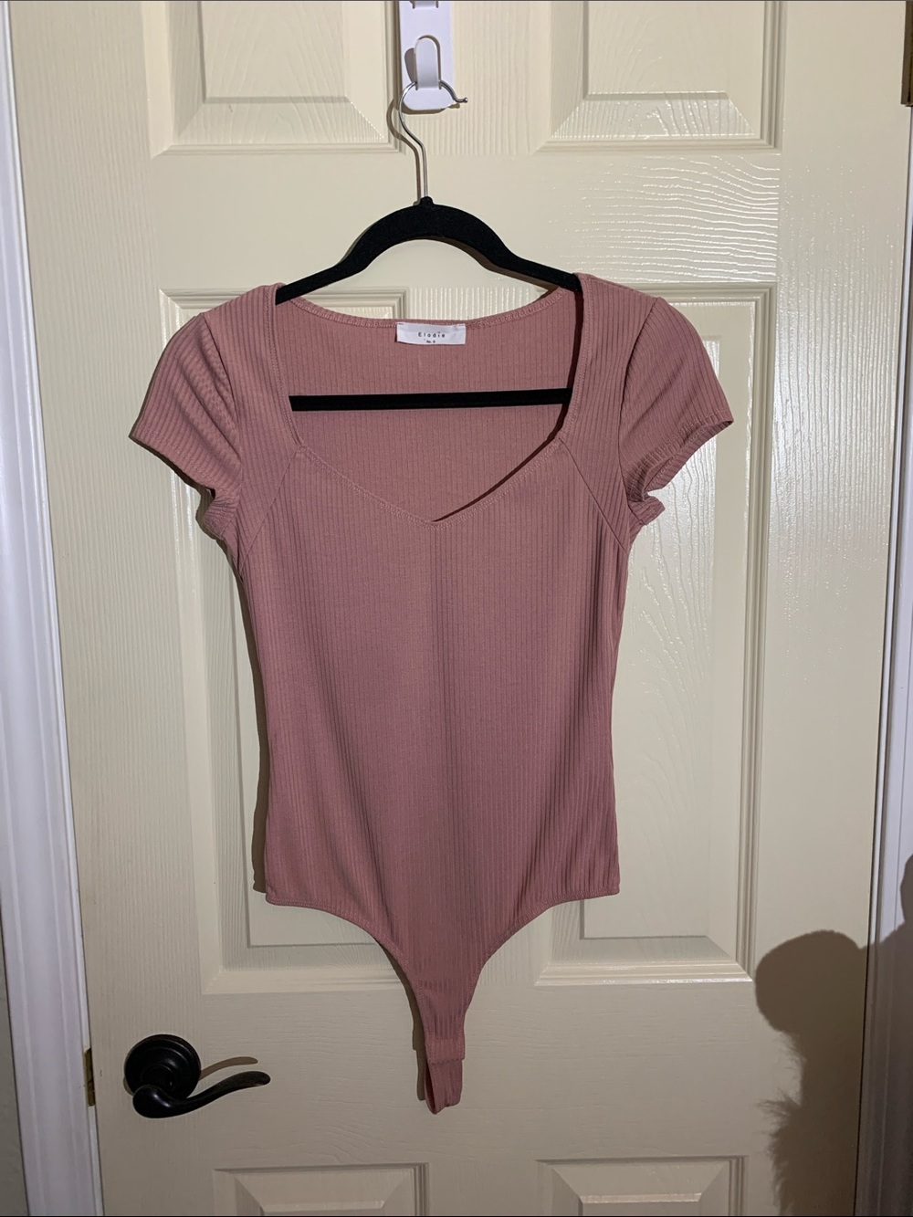 Elodie Ribbed Mauve-Pink Short Sleeve Bodysuit